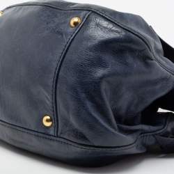 Miu Miu Navy Blue Distressed Leather Bow Satchel