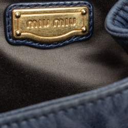 Miu Miu Navy Blue Distressed Leather Bow Satchel