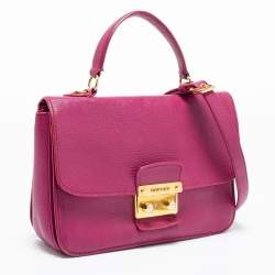 Miu Miu Dark Pink Madras Leather Pushlock Flap Top Handle Bag