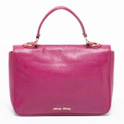 Miu Miu Dark Pink Madras Leather Pushlock Flap Top Handle Bag