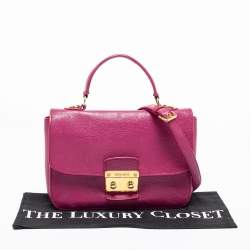 Miu Miu Dark Pink Madras Leather Pushlock Flap Top Handle Bag