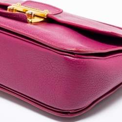 Miu Miu Dark Pink Madras Leather Pushlock Flap Top Handle Bag