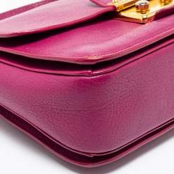 Miu Miu Dark Pink Madras Leather Pushlock Flap Top Handle Bag