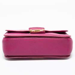 Miu Miu Dark Pink Madras Leather Pushlock Flap Top Handle Bag