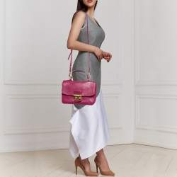 Miu Miu Dark Pink Madras Leather Pushlock Flap Top Handle Bag