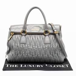 Miu Miu Grey Matelassé Leather Flap Tote