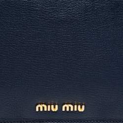 Pre Owned Miu Miu Dark Blue Madras Leather Push Lock Flap Top Handle Bag