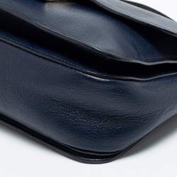 Pre Owned Miu Miu Dark Blue Madras Leather Push Lock Flap Top Handle Bag