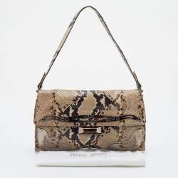 Miu Miu Beige Python Embossed Leather Flap Shoulder Bag