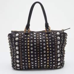 Miu Miu Black Leather Studded Monk Bag