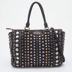 Miu Miu Black Leather Studded Monk Bag