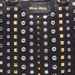 Miu Miu Black Leather Studded Monk Bag