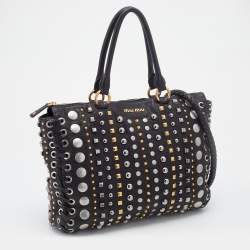 Miu Miu Black Leather Studded Monk Bag