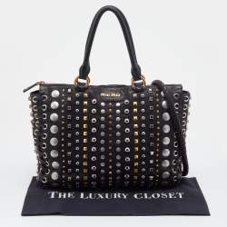 Miu Miu Black Leather Studded Monk Bag