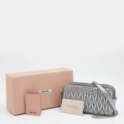 Pre Owned Miu Miu Silver Matelassé Leather Double Zip Crossbody Bag