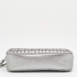 Pre Owned Miu Miu Silver Matelassé Leather Double Zip Crossbody Bag