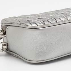 Pre Owned Miu Miu Silver Matelassé Leather Double Zip Crossbody Bag