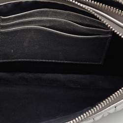 Pre Owned Miu Miu Silver Matelassé Leather Double Zip Crossbody Bag
