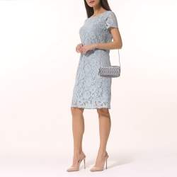 Pre Owned Miu Miu Silver Matelassé Leather Double Zip Crossbody Bag