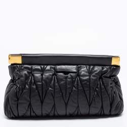 Pre Owned Miu Miu Black Matelassé Leather Frame Clutch