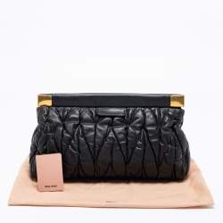 Pre Owned Miu Miu Black Matelassé Leather Frame Clutch