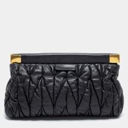 Pre Owned Miu Miu Black Matelassé Leather Frame Clutch