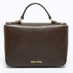 Miu Miu Olive Green Madras Leather Push Lock Flap Top Handle Bag