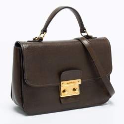 Miu Miu Olive Green Madras Leather Push Lock Flap Top Handle Bag