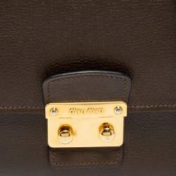 Miu Miu Olive Green Madras Leather Push Lock Flap Top Handle Bag