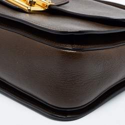 Miu Miu Olive Green Madras Leather Push Lock Flap Top Handle Bag