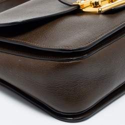 Miu Miu Olive Green Madras Leather Push Lock Flap Top Handle Bag