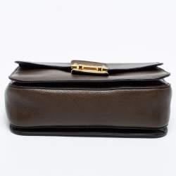 Miu Miu Olive Green Madras Leather Push Lock Flap Top Handle Bag