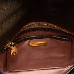 Miu Miu Olive Green Madras Leather Push Lock Flap Top Handle Bag