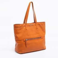 Pre Owned Miu Miu Orange Vitello Daino Leather Front Zipped Shopper Tote