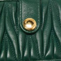 Pre Owned Miu Miu Green Matelasse Leather Card Holder