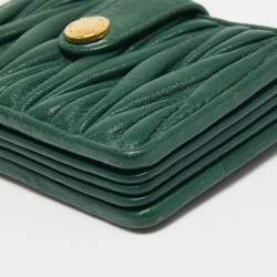 Pre Owned Miu Miu Green Matelasse Leather Card Holder