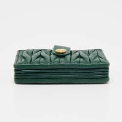 Pre Owned Miu Miu Green Matelasse Leather Card Holder