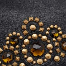 Pre Owned Miu Miu Black Leather Studded Flap Shoulder Bag