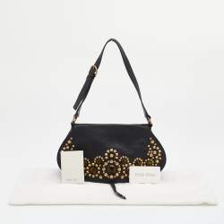 Pre Owned Miu Miu Black Leather Studded Flap Shoulder Bag