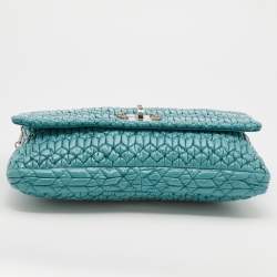 Pre Owned Miu Miu Turquoise Matelasse Leather Crystal Shoulder Bag