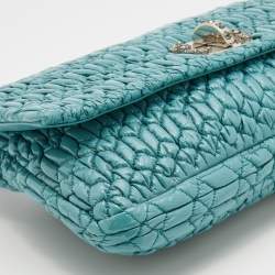 Pre Owned Miu Miu Turquoise Matelasse Leather Crystal Shoulder Bag