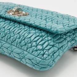 Pre Owned Miu Miu Turquoise Matelasse Leather Crystal Shoulder Bag