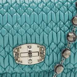 Pre Owned Miu Miu Turquoise Matelasse Leather Crystal Shoulder Bag