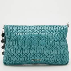 Pre Owned Miu Miu Turquoise Matelasse Leather Crystal Shoulder Bag