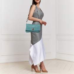 Pre Owned Miu Miu Turquoise Matelasse Leather Crystal Shoulder Bag
