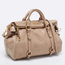 Miu Miu Beige Glazed Leather Bow Tote