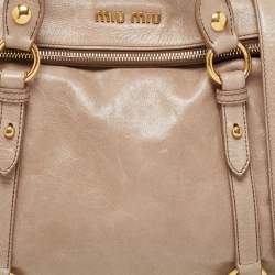 Miu Miu Beige Glazed Leather Bow Tote