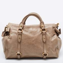 Miu Miu Beige Glazed Leather Bow Tote