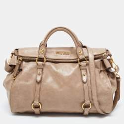 Miu Miu Beige Glazed Leather Bow Tote