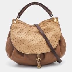 Miu Miu Tri Color Ostrich and Leather Top Handle Bag